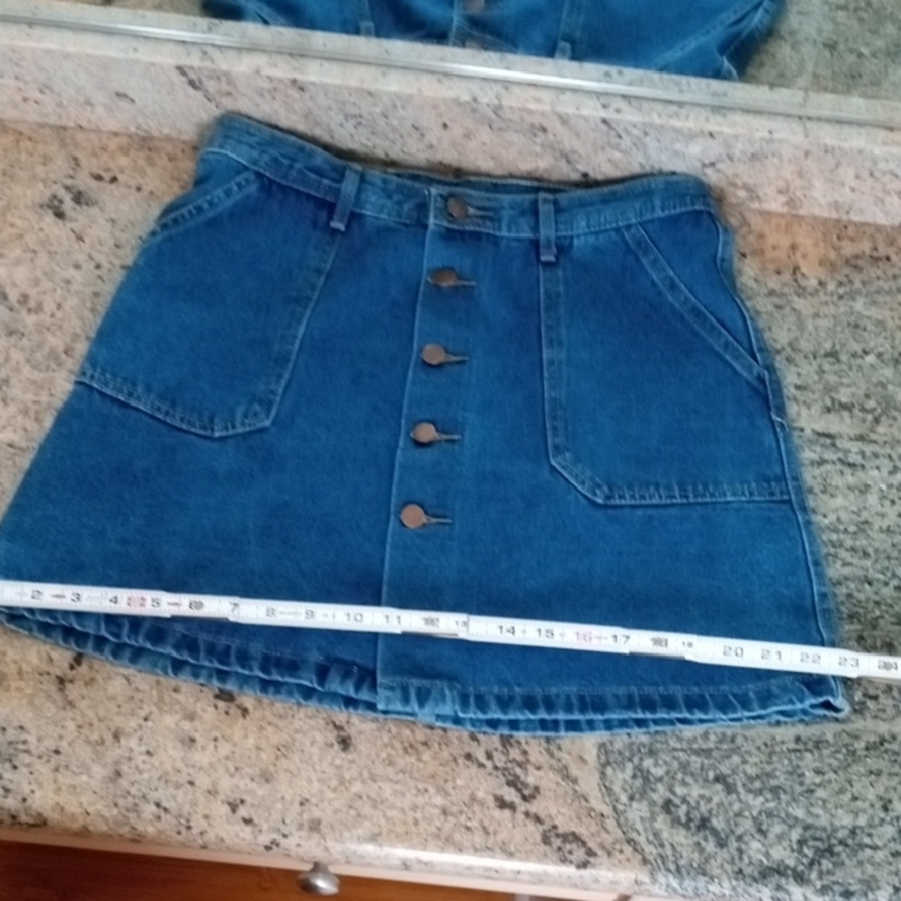 Casual Blue Denim Button-Front A-Line Skirt